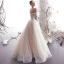 Charming Champagne Wedding Dresses 2019 A-Line / Princess Off-The-Shoulder Beading Lace Flower Short Sleeve Backless Floor-Length / Long