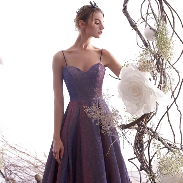 Charming Pearl Pink Starry Sky Evening Dresses 2019 A-Line / Princess Sleeveless Glitter Satin Spaghetti Straps Backless Floor-Length / Long Formal Dresses