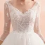Elegant Ivory Wedding Dresses 2019 A-Line / Princess V-Neck Lace Flower Pearl 3/4 Sleeve Backless Cathedral Train
