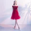 Chic / Belle Bordeaux Robe De Fete 2019 Princesse De l'épaule Perlage En Dentelle Fleur Manches Courtes Dos Nu Ceinture Mi-Longues Robe De Ceremonie