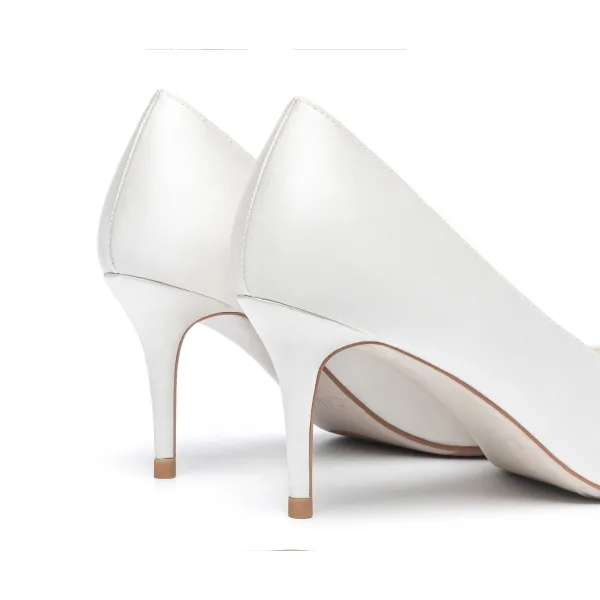 Mooie / Prachtige Ivoor Satijn Rhinestone Bruidsschoenen 2021 Leer 7 cm Naaldhakken / Stiletto Spitse Neus Huwelijk Pumps Hoge Hakken