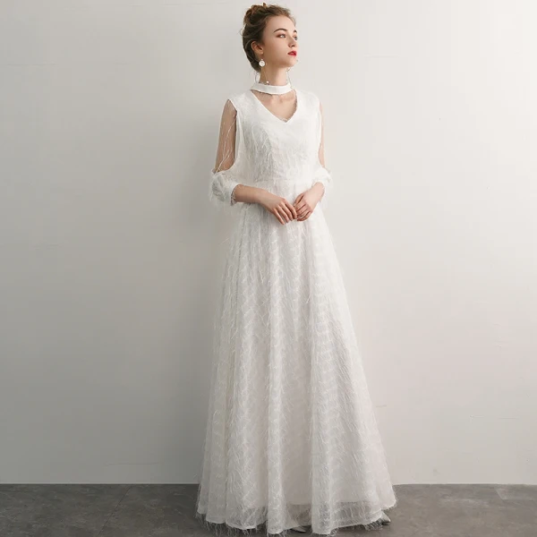 Élégant Ivoire Robe De Soirée 2019 Princesse Encolure Dégagée Gland 3/4 Manches Longue Robe De Ceremonie
