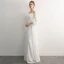 Elegant Ivory Evening Dresses  2019 A-Line / Princess Off-The-Shoulder Tassel 3/4 Sleeve Backless Floor-Length / Long Formal Dresses