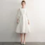 Elegant Ivory Homecoming Graduation Dresses 2019 A-Line / Princess Scoop Neck Tassel 3/4 Sleeve Tea-length Formal Dresses