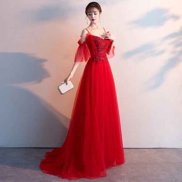 Élégant Gris Robe De Soirée 2019 Princesse Bretelles Spaghetti Perlage Cristal Manches Courtes Dos Nu Train De Balayage Robe De Ceremonie