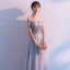 Elegant Grey Prom Dresses 2019 A-Line / Princess Off-The-Shoulder Lace Flower Pearl Backless Bow Sleeveless Floor-Length / Long Formal Dresses