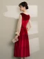 Vintage / Retro Burgundy Homecoming Graduation Dresses 2019 A-Line / Princess V-Neck Bow Suede Long Sleeve Tea-length Prom Dresses