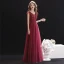 Chic / Beautiful Burgundy Evening Dresses  2019 A-Line / Princess V-Neck Beading Lace Flower Crystal Sleeveless Backless Floor-Length / Long Formal Dresses
