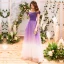 Chic / Beautiful Purple Gradient-Color Evening Dresses  2019 A-Line / Princess Off-The-Shoulder Short Sleeve Backless Floor-Length / Long Formal Dresses