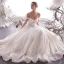 Schöne Ivory / Creme Brautkleider / Hochzeitskleider 2019 A Linie Off Shoulder Perlenstickerei Pailletten Spitze Blumen Kurze Ärmel Rückenfreies Lange