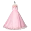 Flower Fairy Candy Pink Prom Dresses 2020 Ball Gown Off-The-Shoulder Pearl Rhinestone Appliques Lace Flower 1/2 Sleeves Backless Floor-Length / Long Formal Dresses