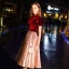 Chic / Beautiful Burgundy Striped Homecoming Graduation Dresses 2019 A-Line / Princess High Neck Suede Short Sleeve Tea-length Formal Dresses