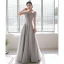 Modest / Simple Grey Evening Dresses  2021 A-Line / Princess Off-The-Shoulder Short Sleeve Backless Evening Party Floor-Length / Long Formal Dresses