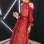 Chic / Belle Bordeaux Robe De Soirée 2019 Princesse Bustier Dentelle Paillettes Gonflée Manches Longues Dos Nu Longue Robe De Ceremonie