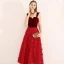 Chic / Beautiful Burgundy Evening Dresses  2019 A-Line / Princess Shoulders Suede Tassel Sleeveless Tea-length Formal Dresses