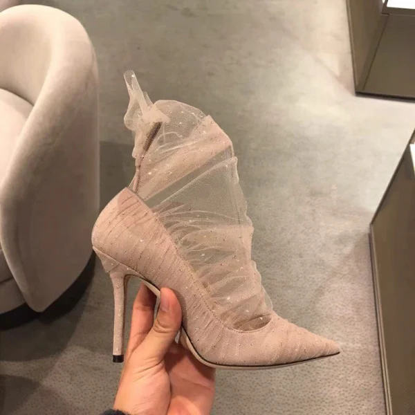 Modern / Fashion Nude Evening Party Pumps 2019 Lace Sequins 9 cm Stiletto Heels Pointed Toe Pumps