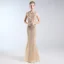 Luxury / Gorgeous Gold Evening Dresses  2019 Trumpet / Mermaid Scoop Neck Handmade  Beading Crystal Pearl Sequins Sleeveless Floor-Length / Long Formal Dresses