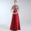 Luxury / Gorgeous Burgundy Evening Dresses  2019 A-Line / Princess High Neck Lace Sequins Short Sleeve Floor-Length / Long Formal Dresses