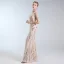 Chic / Beautiful Champagne Evening Dresses  2019 A-Line / Princess Scoop Neck Sequins Sleeveless Floor-Length / Long Formal Dresses