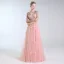 Luxe Rougissant Rose Fait main Perlage Robe De Soirée 2019 Princesse V-Cou Appliques Cristal Paillettes Noeud 1/2 Manches Longue Robe De Ceremonie