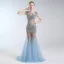 Sexy Bleu Ciel Transparentes Robe De Soirée 2019 Trompette / Sirène Encolure Dégagée Perlage Paillettes Mancherons Longue Robe De Ceremonie
