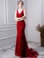 Luxury / Gorgeous Burgundy Handmade  Beading Evening Dresses  2019 Trumpet / Mermaid V-Neck Crystal Lace Flower Sequins Sleeveless Sweep Train Formal Dresses
