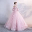 Chic / Belle Rose Bonbon Gonflée Robe De Bal 2018 Robe Boule En Dentelle Appliques Paillettes De l'épaule Dos Nu 1/2 Manches Longue Robe De Ceremonie