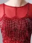 Luxury / Gorgeous Burgundy Evening Dresses  2019 Trumpet / Mermaid Scoop Neck Beading Crystal Tassel Short Sleeve Sweep Train Formal Dresses