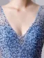 Chic / Beautiful Sky Blue Handmade  Beading Prom Dresses 2019 A-Line / Princess V-Neck Pearl Rhinestone Sequins Sleeveless Backless Floor-Length / Long Formal Dresses