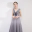 Elegant Grey Evening Dresses  2019 A-Line / Princess V-Neck Crystal Lace Flower Sleeveless Backless Floor-Length / Long Formal Dresses
