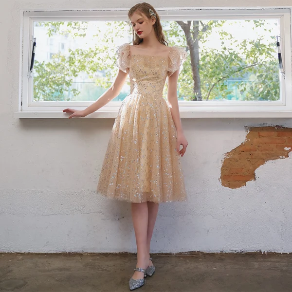 Fashion Champagne Homecoming Sequins Graduation Dresses 2021 A-Line Princess Square Fashion Champagne Homecoming Sequins Graduation Dresses 2021 A-Line Princess Square