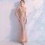 Luxury / Gorgeous Champagne Handmade  Beading Evening Dresses  2019 Trumpet / Mermaid High Neck Crystal Rhinestone Sleeveless Floor-Length / Long Formal Dresses