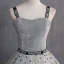 Elegant Grey Prom Dresses 2019 A-Line / Princess Suede Spaghetti Straps Glitter Star Sleeveless Backless Floor-Length / Long Formal Dresses
