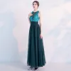 Scintillantes Vert Foncé Robe De Soirée 2019 Princesse Encolure Dégagée Paillettes Sans Manches Dos Nu Longue Robe De Ceremonie