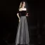 Elegant Svart Selskapskjoler 2019 Prinsesse Suede Av Skulderen Glitter Polyester Korte Ermer Ryggløse Lange Formelle Kjoler