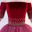 Élégant Bordeaux Robe De Bal 2019 Princesse De l'épaule Daim Fleur Perle En Dentelle Manches Courtes Dos Nu Longue Robe De Ceremonie