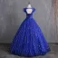 Chic / Beautiful Royal Blue Prom Dresses 2019 A-Line / Princess Scoop Neck Bow Pearl Sequins Sleeveless Backless Floor-Length / Long Formal Dresses
