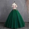 Vintage Ciemnozielony Sukienki Na Bal 2019 Suknia Balowa Aplikacje Z Koronki Przy Ramieniu Kótkie Rękawy Bez Pleców Długie Sukienki Wizytowe