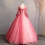 Vintage / Retro Burgundy Prom Dresses 2019 A-Line / Princess V-Neck Beading Pearl Crystal Lace Flower Appliques Long Sleeve Backless Floor-Length / Long Formal Dresses