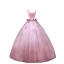 Vintage / Retro Candy Pink Prom Dresses 2019 Ball Gown V-Neck Suede Pearl Appliques Sleeveless Backless Floor-Length / Long Formal Dresses
