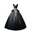 Elegant Black Prom Dresses 2019 Ball Gown V-Neck Suede Appliques Lace Crystal Sleeveless Backless Floor-Length / Long Formal Dresses