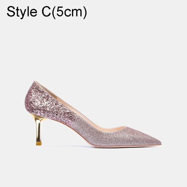 Glittrande Rosa Guld Paljetter Brudskor 2021 Läder 10 cm Stilettklackar Spetsiga Bröllop Pumps Högklackade