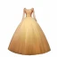 Chic / Belle Doré Robe De Bal 2019 Robe Boule Encolure Dégagée Perlage Cristal Paillettes Manches Longues Dos Nu Noeud Longue Robe De Ceremonie