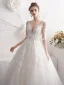Chic / Beautiful Ivory Wedding Dresses 2019 A-Line / Princess V-Neck Beading Pearl Lace Flower 3/4 Sleeve Backless Floor-Length / Long