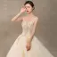 Charming Champagne Wedding Dresses 2019 A-Line / Princess Spaghetti Straps Beading Pearl Lace Flower Sleeveless Backless Royal Train