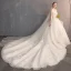 Élégant Champagne Robe De Mariée 2019 Princesse De l'épaule Perlage Perle Cristal Paillettes En Dentelle Fleur Manches Courtes Dos Nu Royal Train