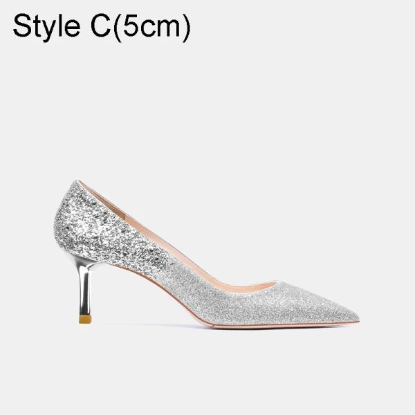 Sparkly Silver Wedding Shoes 2021 Leather Sequins 10 cm Stiletto Heels Pointed Toe Wedding Pumps High Heels