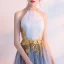 Chic / Belle Dégradé De Couleur de retour Robe De Graduation 2018 Princesse Appliques Titulaire Dos Nu Sans Manches Mi-Longues Robe De Ceremonie