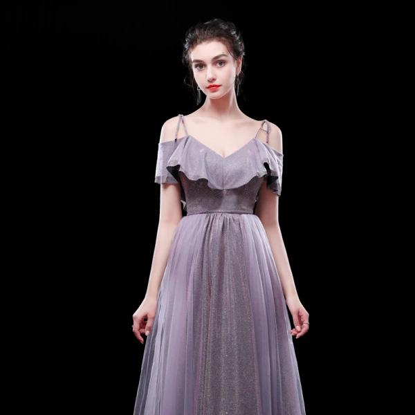 Chic / Beautiful Purple Evening Dresses 2019 A-Line / Princess Spaghetti Straps Glitter Polyester Short Sleeve Backless Floor-Length / Long Formal Dresses