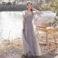 Fashion Grey Bridesmaid Dresses 2021 A-Line / Princess Scoop Neck Beading Rhinestone Sequins Lace Flower Short Sleeve Backless Floor-Length / Long Bridesmaid Wedding Party Dresses